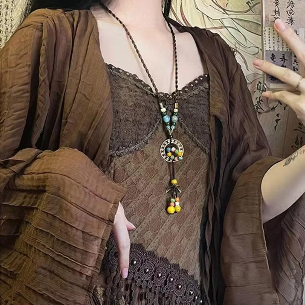 Vintage Bohemian Long Sweater Necklace Asymmetric Geometric Bohemian Necklace for Girls