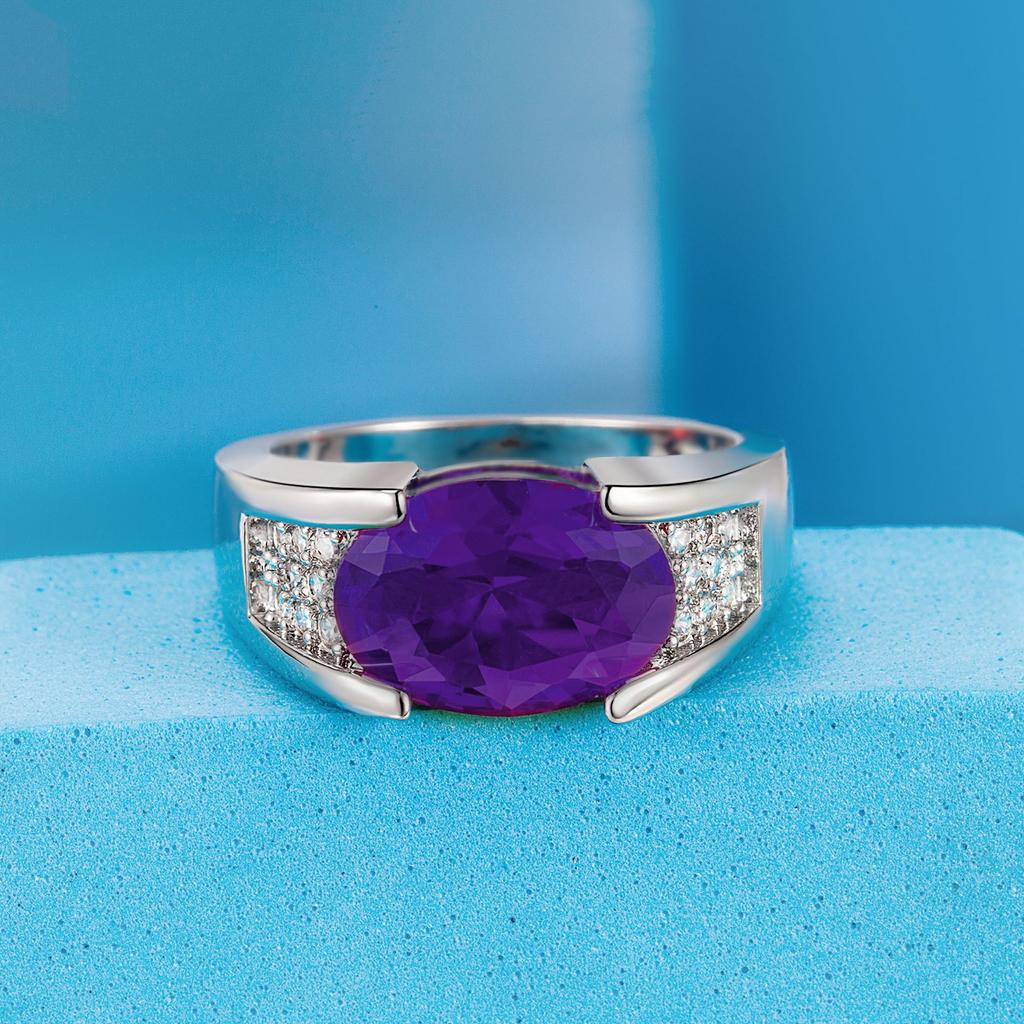 Classic Zircon Inlaid Black Ring Cross Border Men'S Ring Red Purple Crystal Rings Whole Sale Zircon Size 6-12