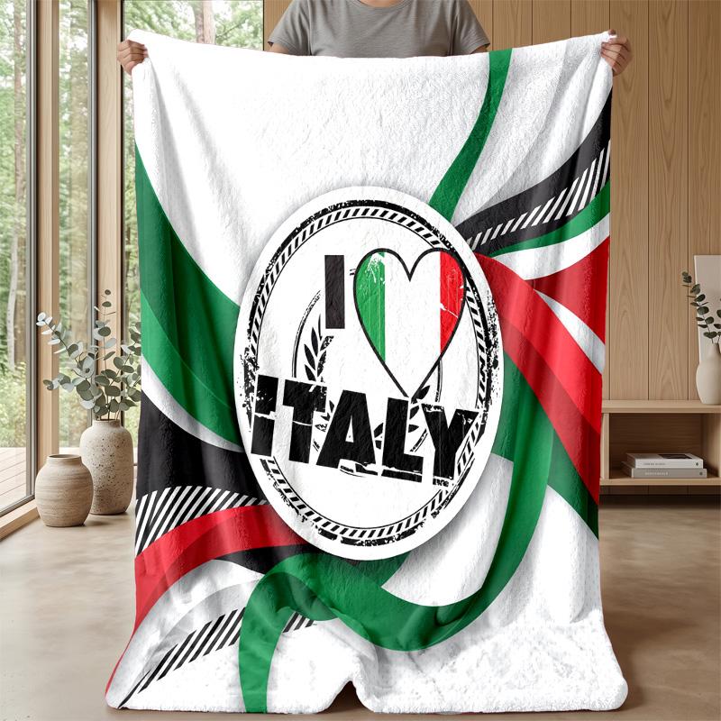 Italy Football Printed Flannel Blanket Skin Friendly Warm Decorative Throw for Indoor Couch Bed Daily Use