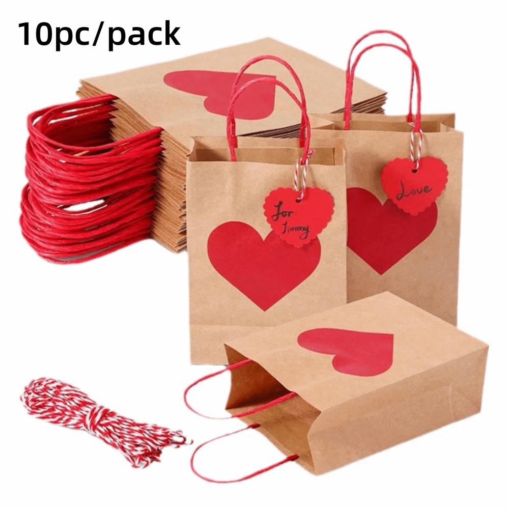 10/12PCS New Heart Design Gift Bags Kraft Paper Eco-Friendly Shopping Bags With Handles Party Favor Bags Party Favor