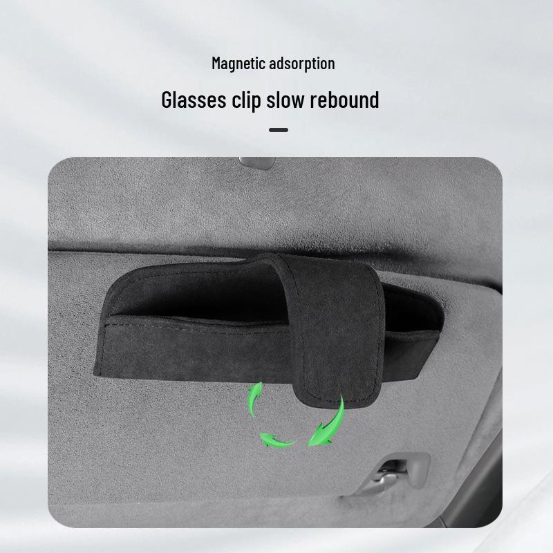 Car Sun Visor Suede Sunglasses Storage Box Clip