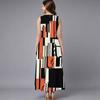 Women Plus Size Sleeveless Crew Neck Dress Bright Ditsy Botanical Flowy Mid Calf Dress