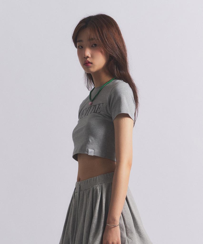NEALIZE Logo Cropped Short Sleeve T-Shirt Gray