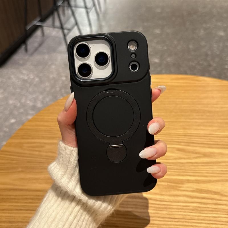 Rotating Bracket Phone Case For iPhone 17 16 15 14 13 Pro Max Luxury Liquid Silicone For Magsafe Magnetic Metal Cover