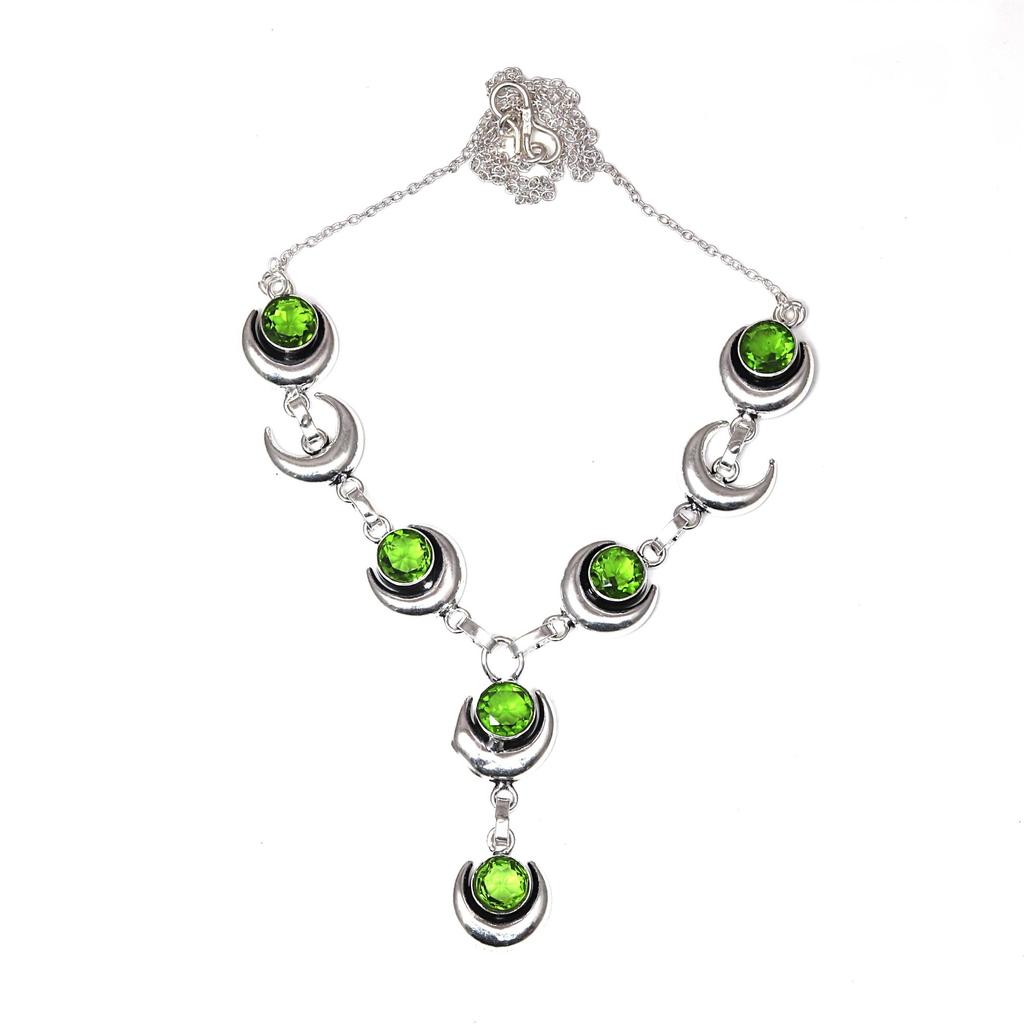 Peridot Quartz Gemstone Handmade Ethnic Jewelry Necklace Set 18-20''