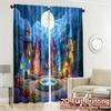 Flat Printing Curtains Without Rod Moonlit Village Fashionable Popular Polyester Decorations Curtain Set Of 2 Made Washable