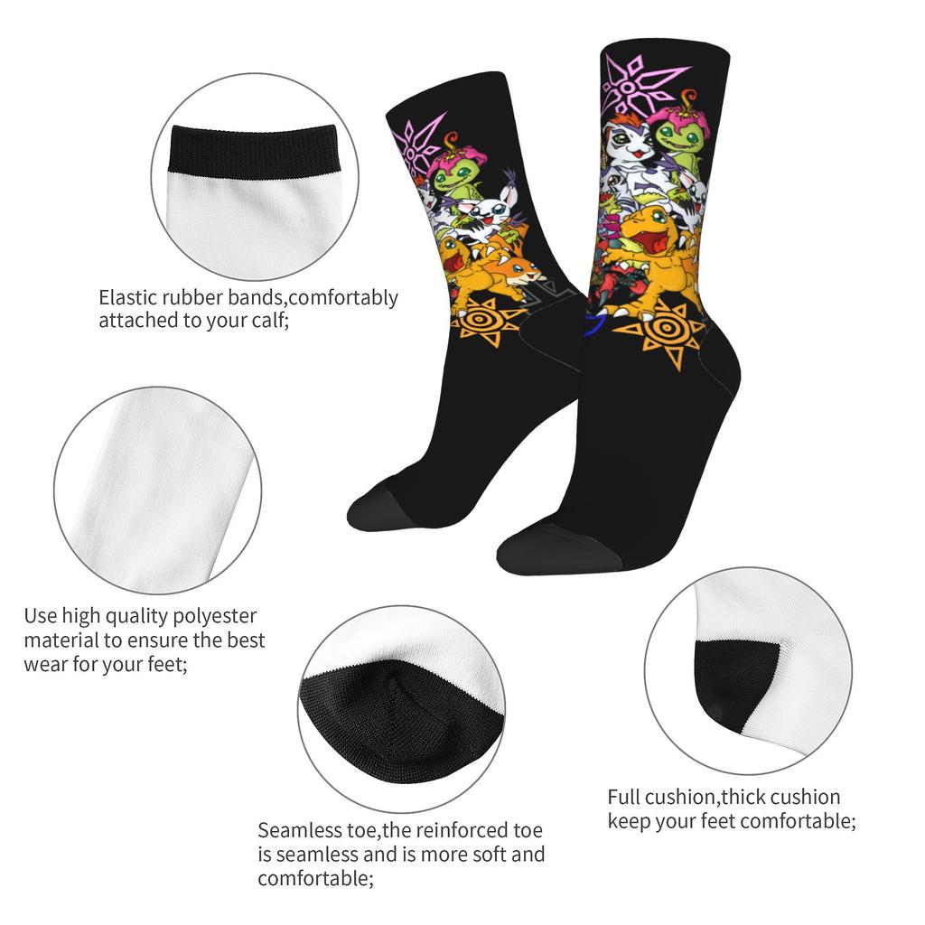 Winter Warm Hip-hop Unisex Digimon and Crests Socks Nostalgic Anime Breathable Skateboard Socks
