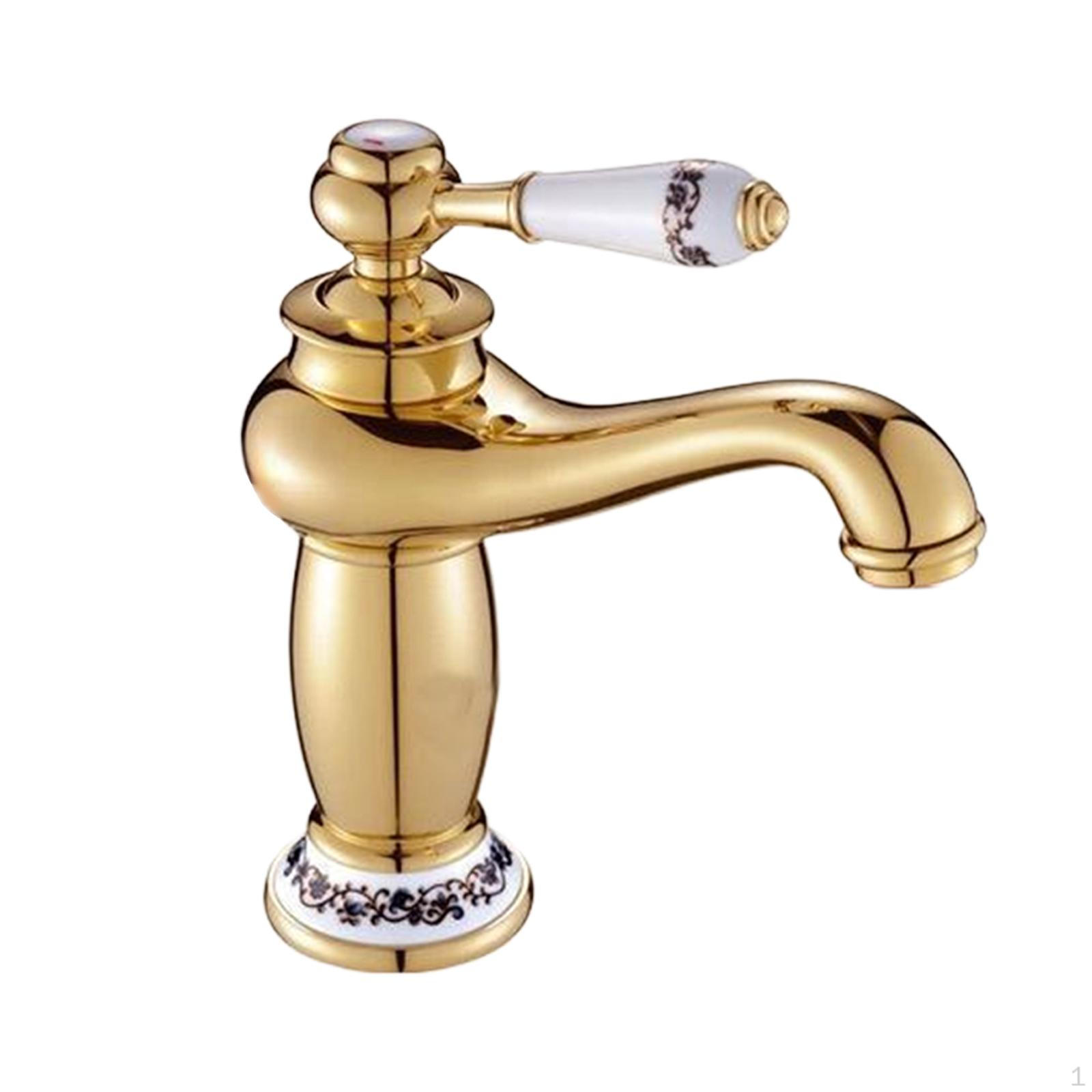 

Смеситель для раковины в ванной комнате, керамический, элегантный дизайн, брызгозащищенный, с одной ручкой и для холодной воды золотой