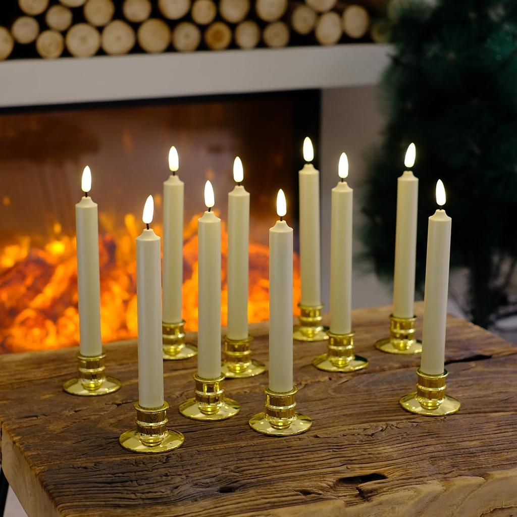 10 Pack Window Candles +20 AA Batteries(Include,Run More Than 400 Hours) + Candleholders + Suction Cups+ 2 Remote. 8'' Tall. IVORY LED Battery