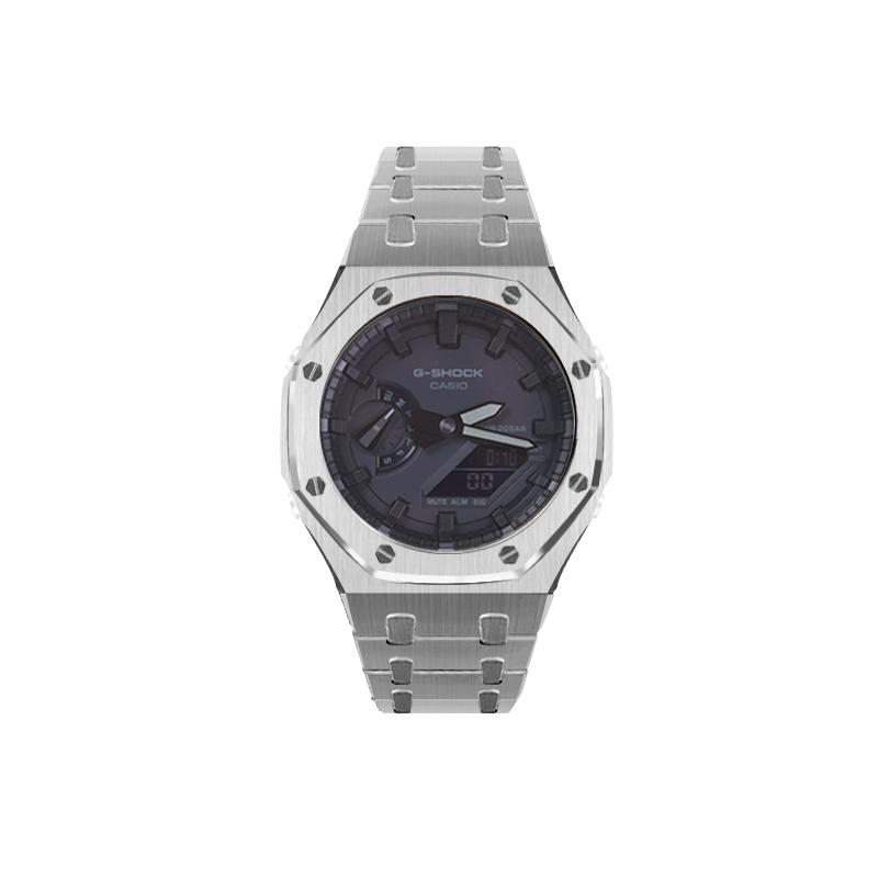

CASIO Men Liquid Crystal,Analog Dual Display Series Black Watch GA-2100-1A1(Watch8--) Full Forged Silver