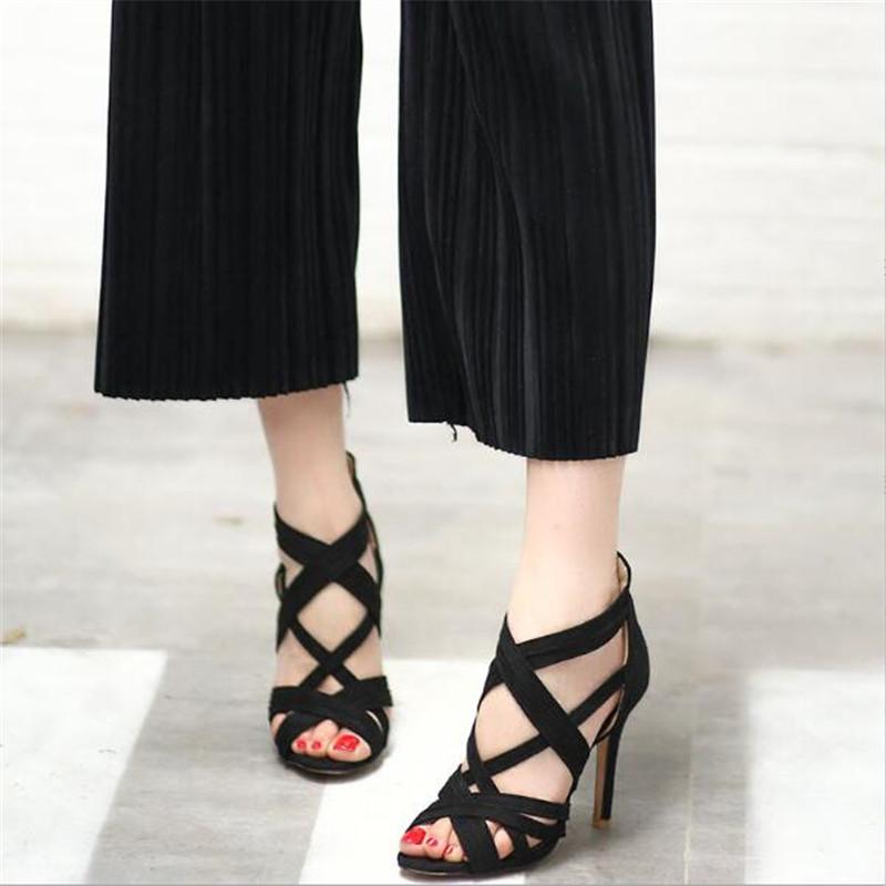 2025 New Summer Women's High Heels Stiletto Women's Sandals Fashion Zipper Sexy Open Toe Jazz Dance Sandals Women Party 32-46