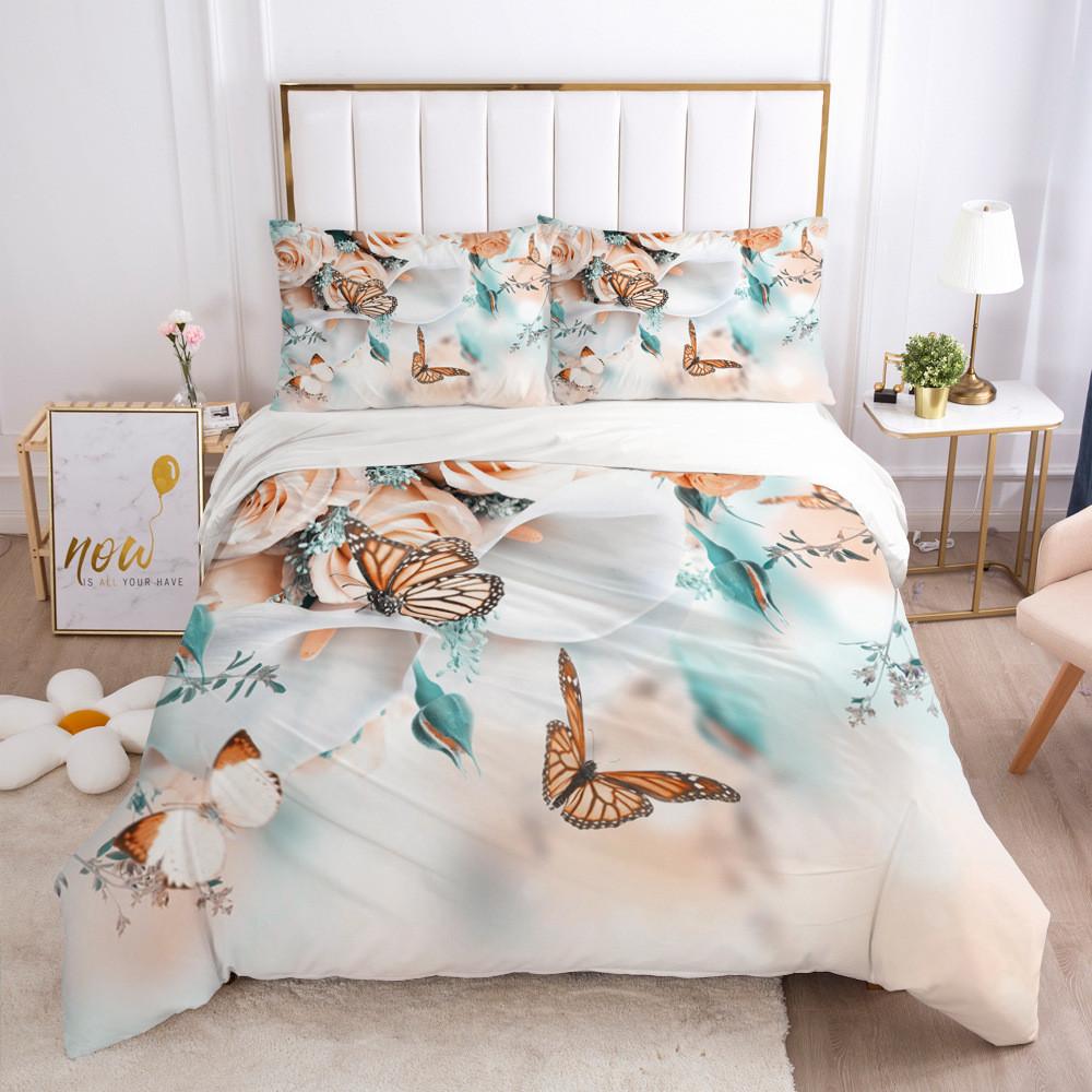 Butterfly Duvet Cover Set Pink Butterflies Rose Printed Comforter Cover Set For Girls Teens Women Spring Fresh Theme Quilt Cover
