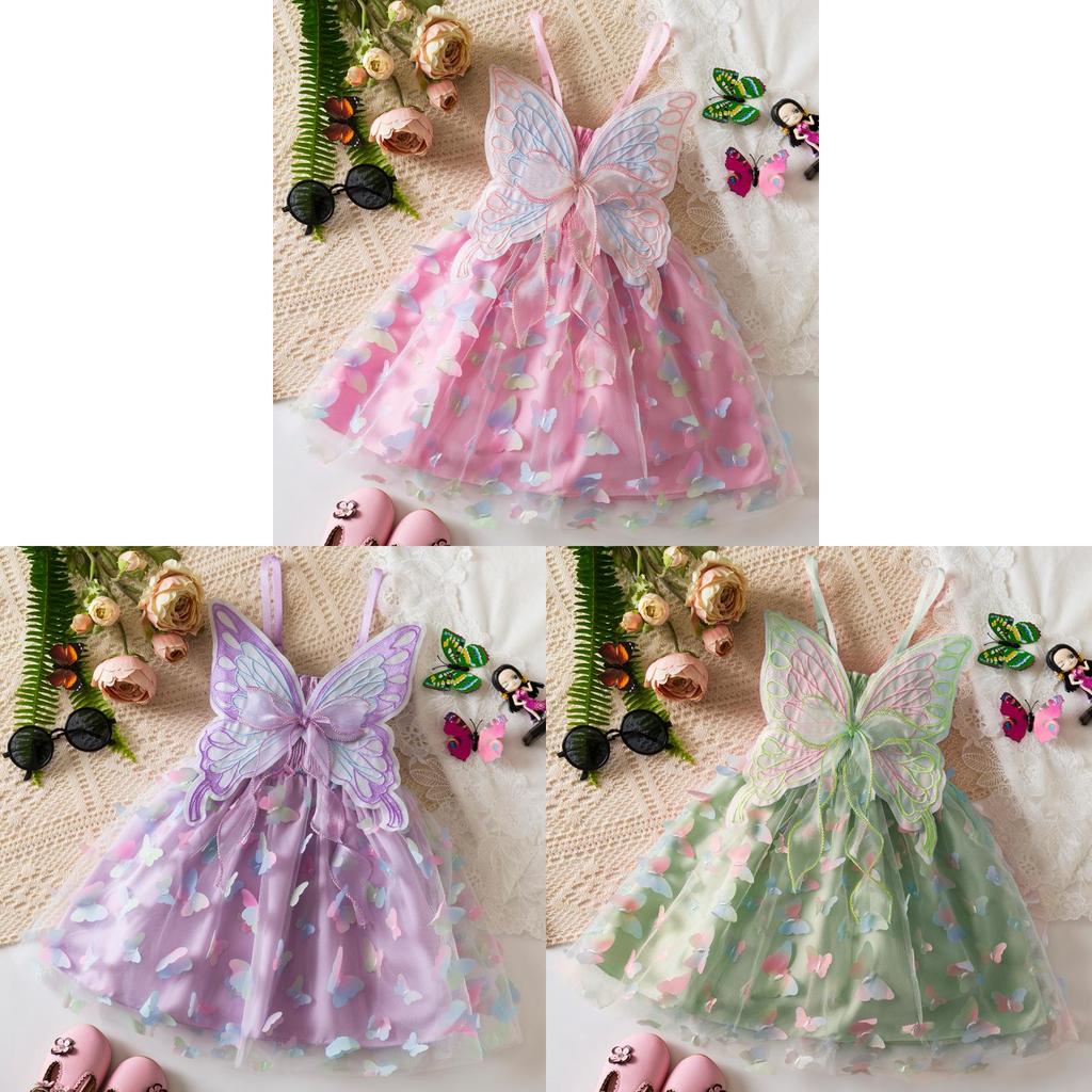 Butterfly Princess Dress For Girls With Cotton Blend Fabric Summer Child Gown
