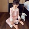 Mädchen Frühling Herbst Leichtes Langarm Pinkes Pyjama-Set mit Spitzenbesatz