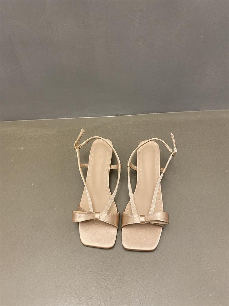 2025 spring and autumn new French square head high heels women's Roman sandals wear toe flip-flops shoes versatile