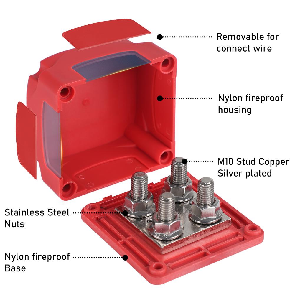 48V 400A High Current Terminal Block Negative Bus Bar with Cover for Car Boat RV Modification Marine Power Distribution Block