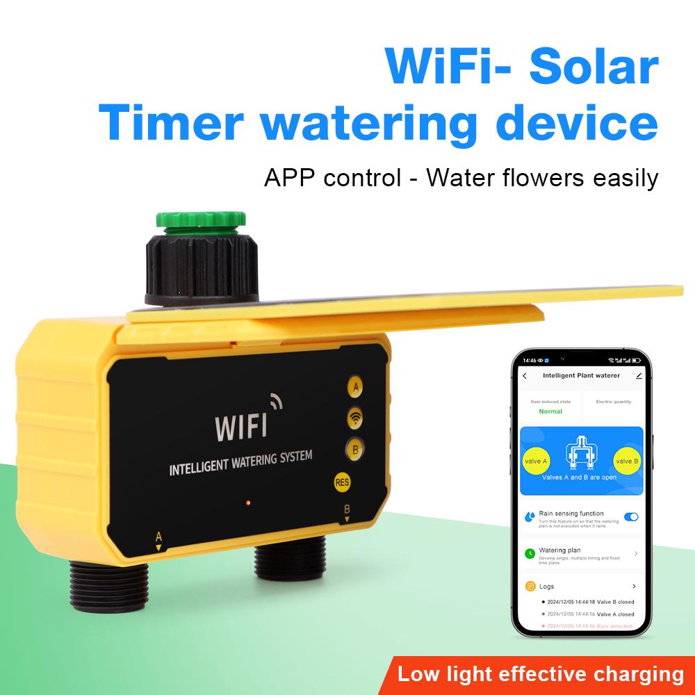 1/2 Outlets Watering Timer Smart WiFi Irrigation Timing Controller Solar Charging Digital Sprinkler Timer Water Valve Controller