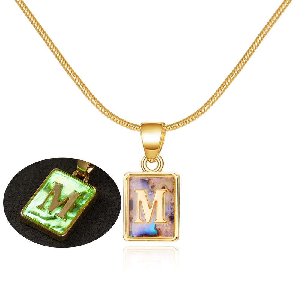 Colored Shell Luminous 26 Letter Square Brand Pendant Snake Bone Chain Necklace Couple Letter Necklace