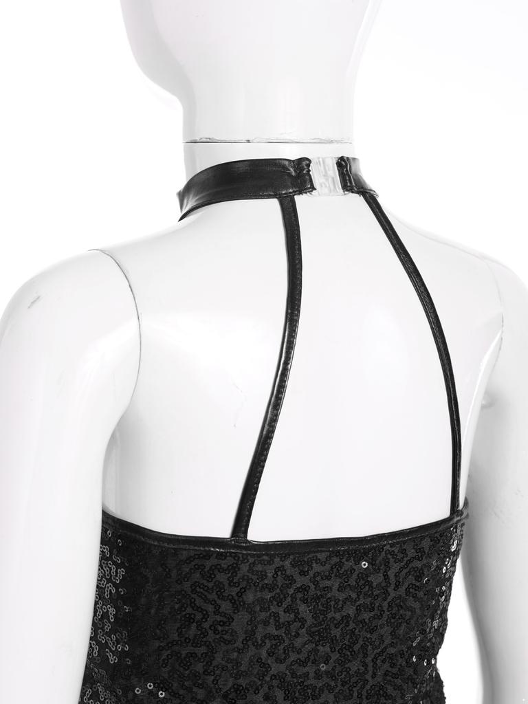 Kids Girls Sparkling Sequin Halter Crop Top Sleeveless Backless Tops for Cheerleading Jazz Dance Gymnastics