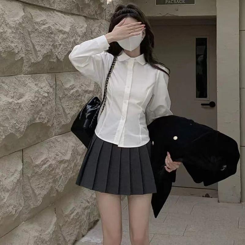 Japonský vysokoškolský styl Sladká košile Ženy Nový Dlouhý rukáv Roztomilý design Šněrovací tunika Blůza Podzimní móda Štíhlý Zapínání na knoflíky Oblečení
