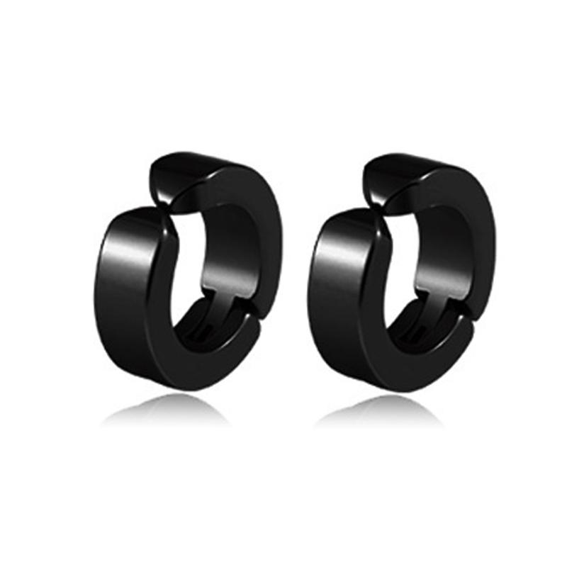 1 Pair Punk Titanium Steel Ear Clip/Ear Stud Earrings For Men Women Black Pierced/No Pierced Fake Ear Circle Pop Jewelry