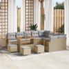 13-piece Garden Sofa Set with Beige Cushions Poly Rattan Acacia, 4-person Garden Dining Set 3363222