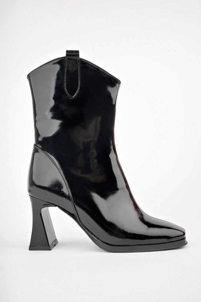 Women Modern Stylish Fashion Boots Boots Faux Leather Black Patent Leather Heeled Boots Square Toe