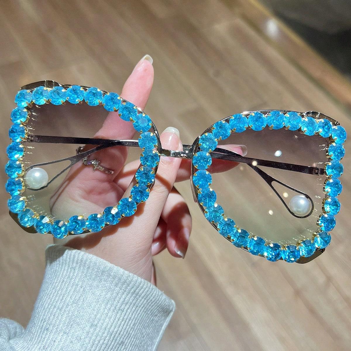

1Pc Women s Sunglasses New Butterfly-Shaped Oversized Frame with Rhinestone Inlay, Stylish and Trendy for Street Photography, Da синий