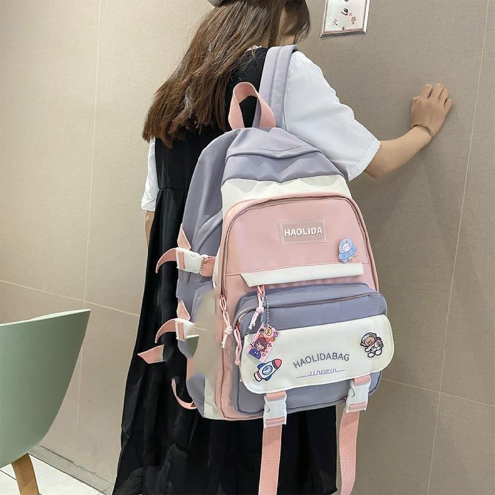 Ins Students School Bags Multi Pockets Large Handbag Cute Teenage Shoulder Bags  Girl