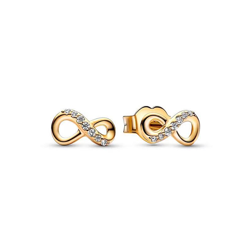 Authentic 925 Sterling Silver Circle & Infinity Stud Earrings Square Sparkle Stud Earrings For Women Europe Gift Diy Jewelry