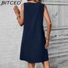 BITCED Damenmode, Sommer, Frühling, einfarbig, ärmellos, O-Ausschnitt, hohe Taille, Freizeitkleider
