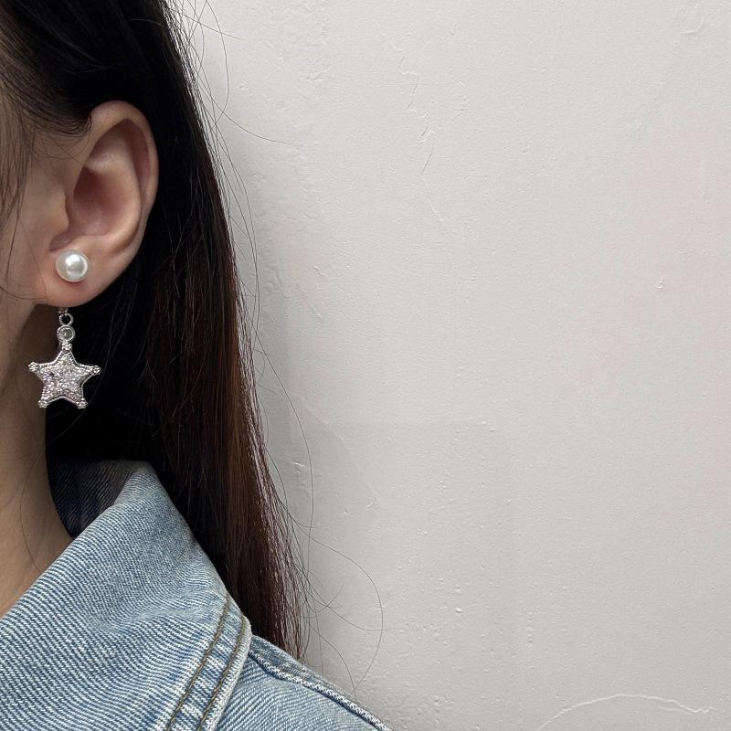 Fashion Micro Zircon Star Pendant Earrings for Women Versatile Luxury Pearl Geometric Dangle Earrings Party Jewelry Accessories