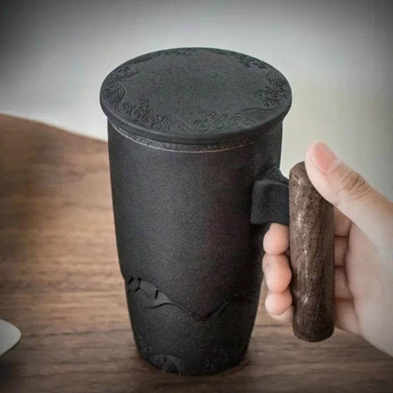 For Ceramic Mugs Retro Tea Cup Luxury Large Capacity With Cover Wooden Handle Office Thermal Mug Personalized Gifts Home Drinkwa