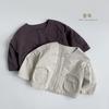 Korean Style Solid Long Sleeve Round Neck Casual Kids Jacket Outerwear For Boys And Girls