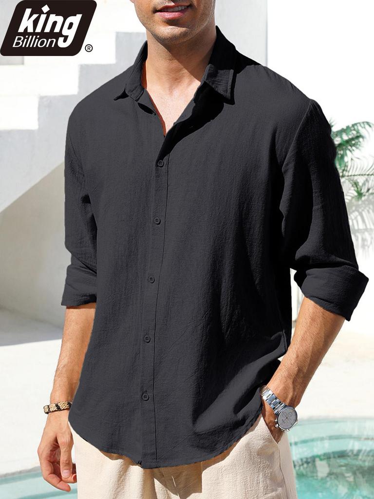 Spring Summer Men's Cotton Linen Shirt Long Sleeve Solid Color Casual Vacation Beach Lightweight Cozy Shirt