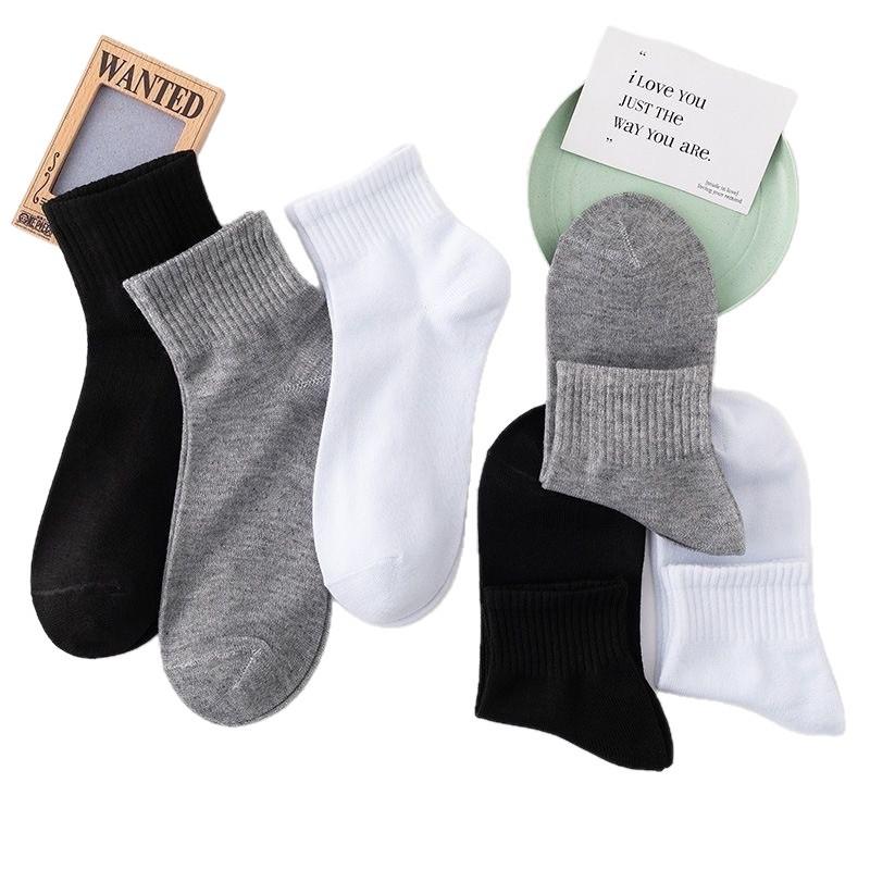 10/5/1pcs Men's Spring and Summer Mid-tube Socks All-match Black/ White/Gray Solid Color Sports Sweat-absorbing and Breathable Sports Casual Socks