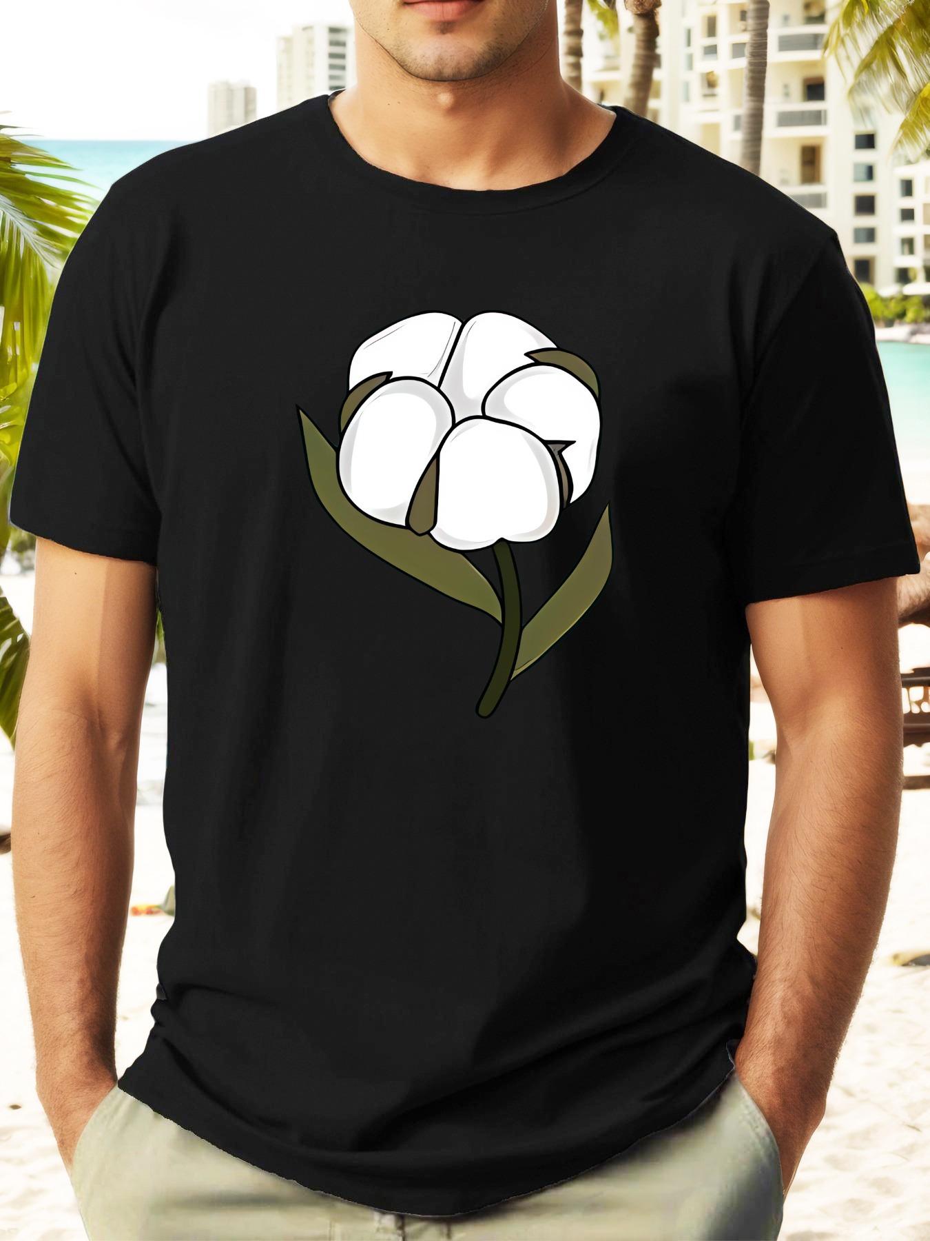 Casual Summer Short Sleeve T-shirt with Minimalist Cotton Flower Design - Lightweight M