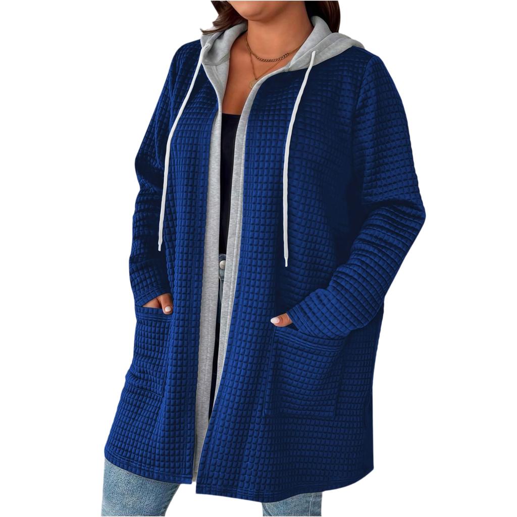 Women's Fashionable Casual Hooded Cardigan Jacket With Pockets And No Buttons