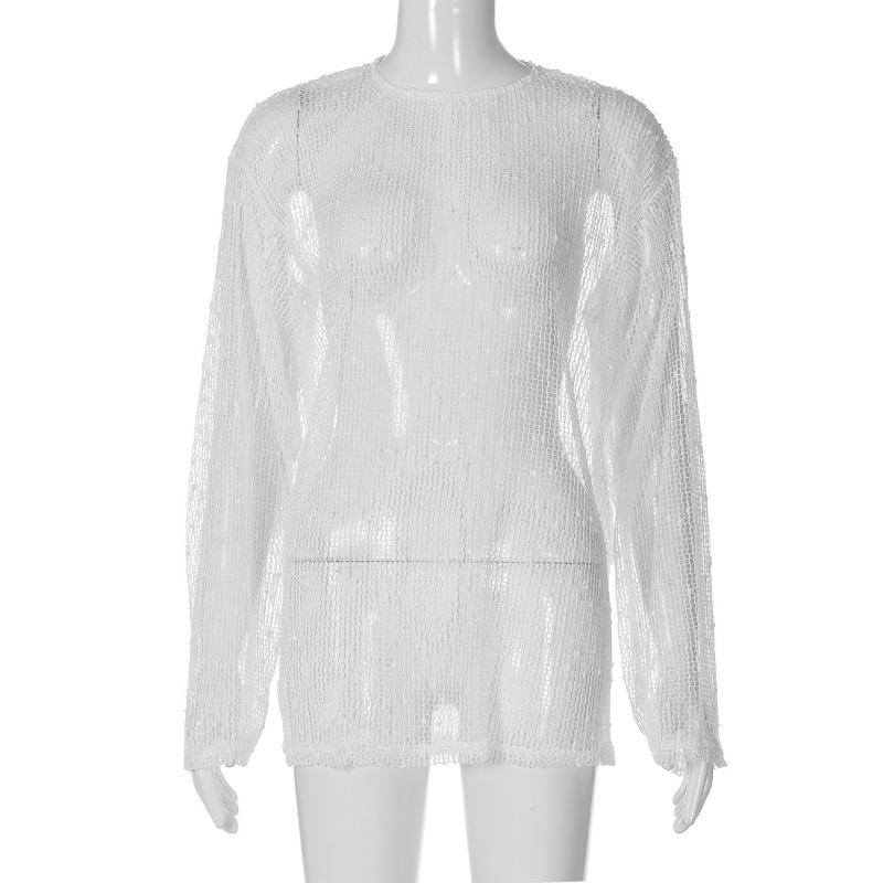 

Сексуальная перспектива трикотажная толстовка с капюшоном женская однотонная свободная круглая горловина с длинными рукавами футболка летняя новая мода L белый