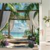 ~O~Garden Flowers Beach and Seaside Scenery Style Printed Fabric Shower Curtain Bathroom Curtain,home Decoration Curtain with Ho
