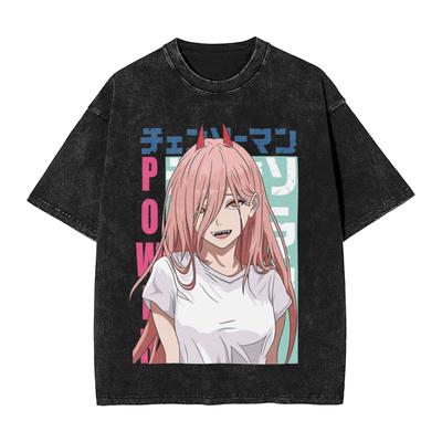Washed T Shirts Blood Cutie Power Anime Chainsaws Unisex Hip Hop Vintage TShirt Oversize Streetwear Cotton Tee Shirt for Unisex Women