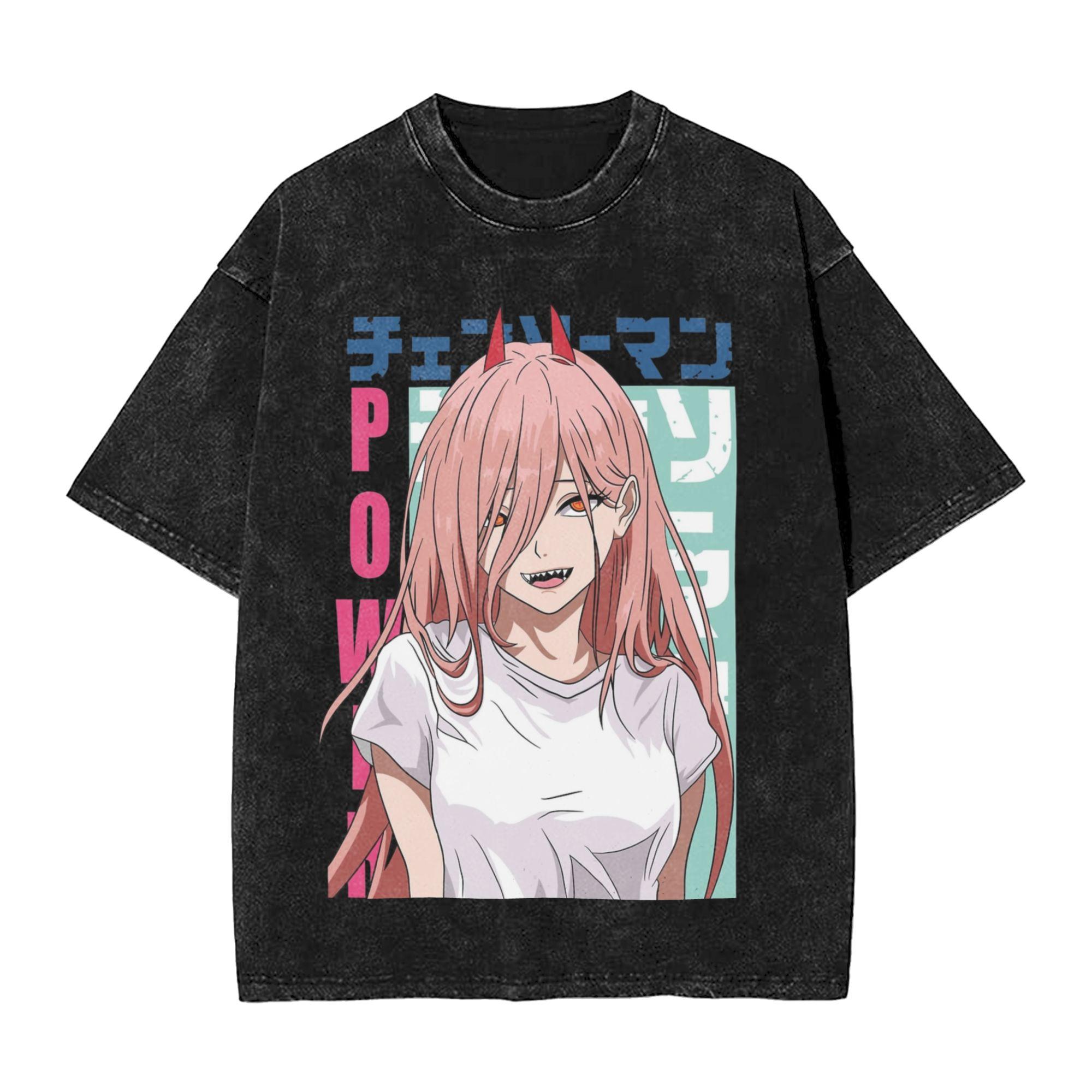 

Washed T Shirts Blood cutie Power Anime Chainsaws Unisex Hip Hop Vintage TShirt Oversize Streetwear Cotton Tee Shirt for Unisex Women 2XL