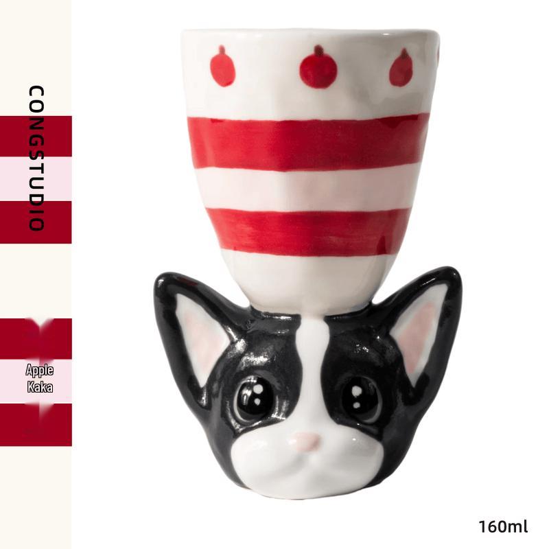 CONGSTUDIO Cute Cat Handmade Ceramic Mug with Coaster