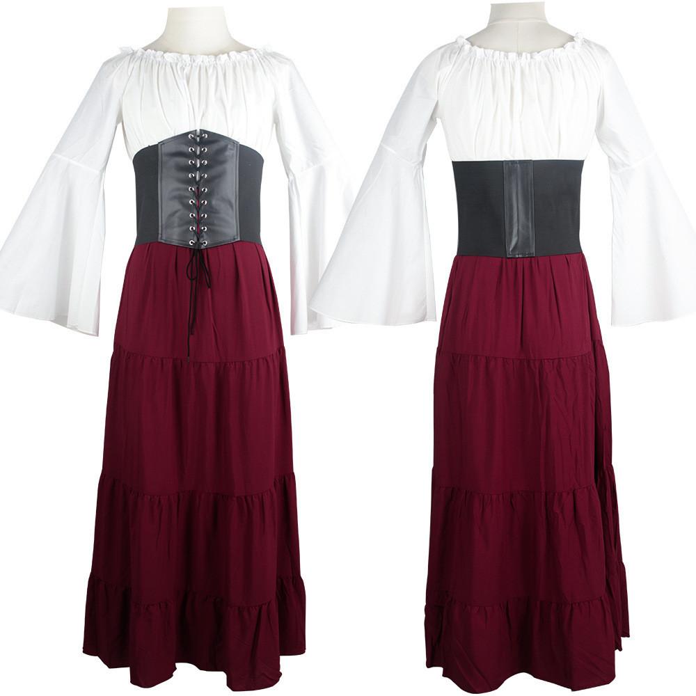 Ages Cosplay Middle Clothing Belted Dress Party Dresses Polyester Women Retro