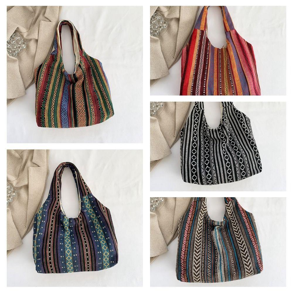 Canvas Bohemian Tote Bag Large Capacity Retro Shoulder Bag Vintage Ethnic Style Handbag  Travel