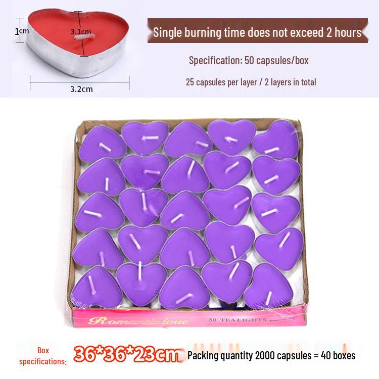 50pcs Box of Romantic Aluminum Shell Tea Candles - Creative Birthday Love Design, White Wax for Weddings & Hotels