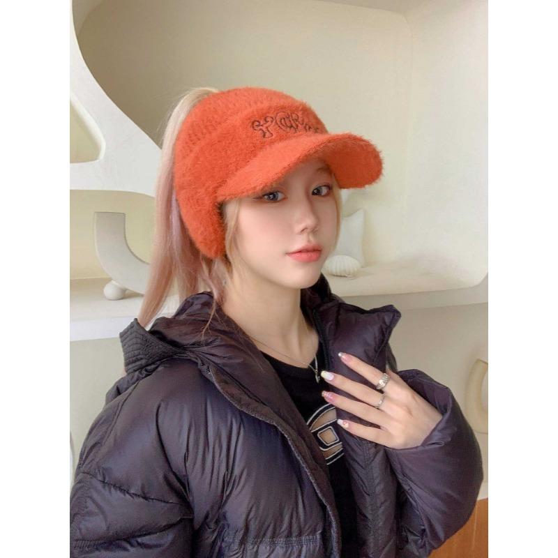 

Осенне-зимняя шляпа с открытым верхом для женщин, теплая, с надписью, молодежная кепка-утка, в корейском стиле, повседневная, универсальная бейсболка для женщин, милая one size fits all