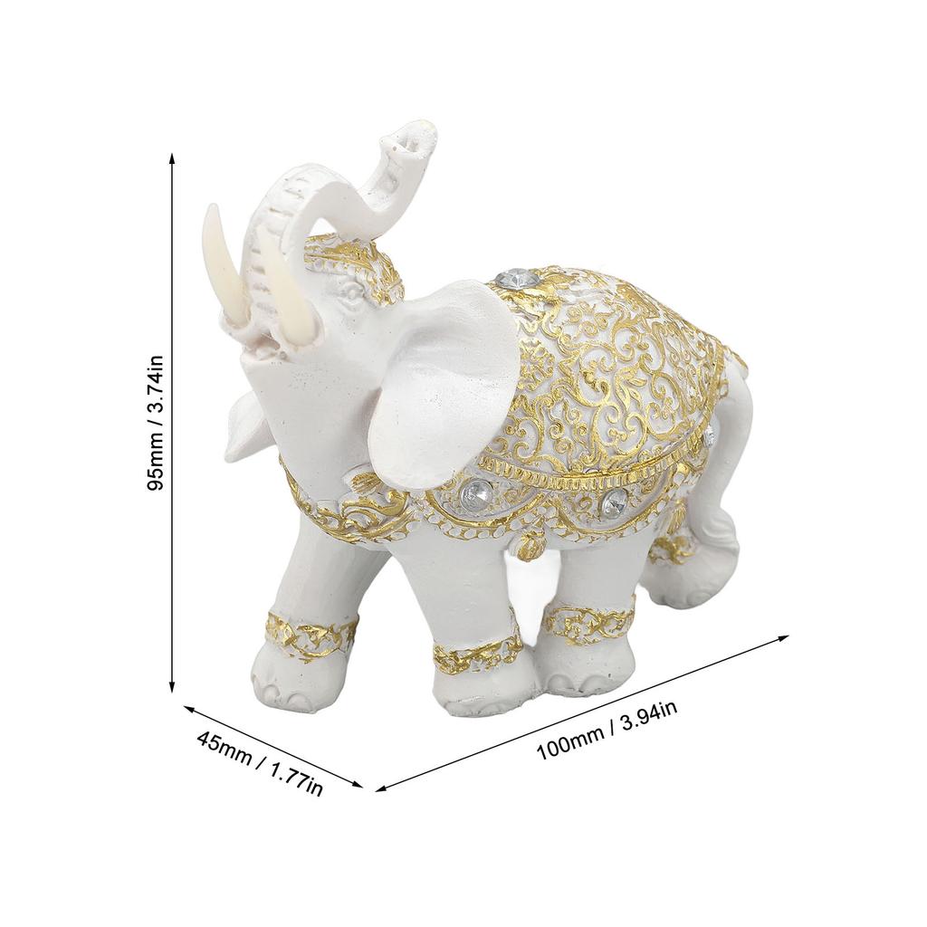 Elephant Statue White Resin Cute Fengshui Lucky Wealth Elephant Sculpture Ornament for Home Entryway Bookshelf Desk Decoration