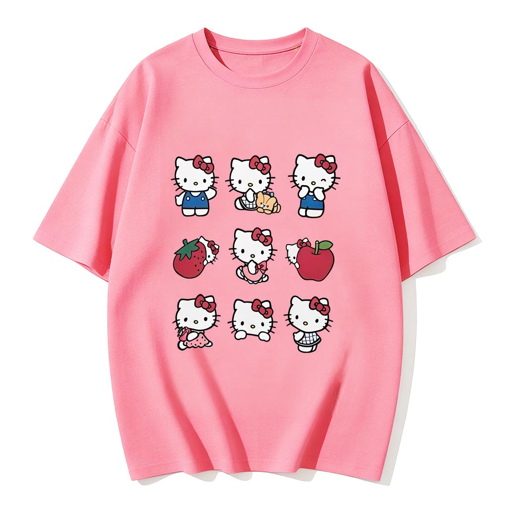 2026 New Arrival Kawaii Hello Kitty Strawberry Apple Print Couple T Shirts Casual Family Matching Outfits Parentchild Tees Tops