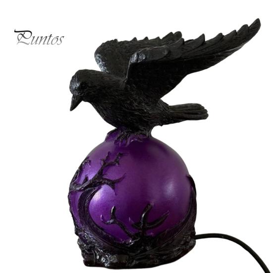 Raven Lamp Resin Gothic LED Ball Lamp, Mysterious Crow On Orb Sculpture, Statement Table Halloween Decorative for Bedside Bedroom Living Room